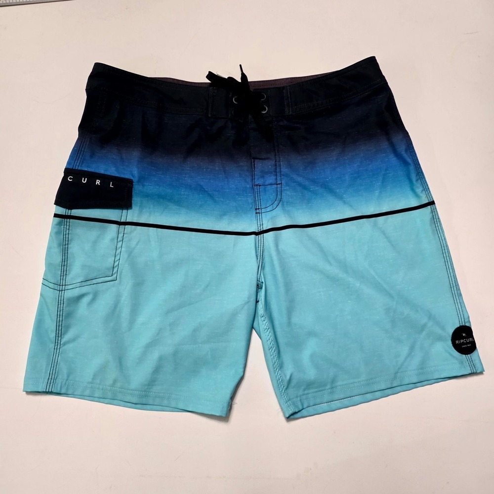 Rip Curl Board Shorts Mens 34 Blue Ombre Gradient Swim Trunks 06VMI Surf Beach